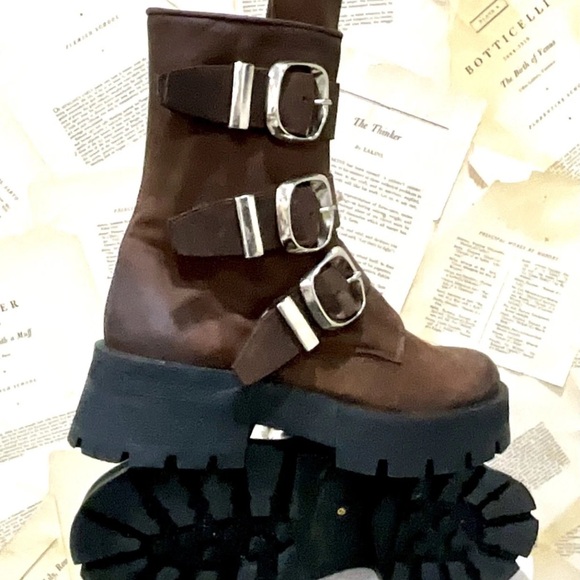 Urban Outfitters Steve Madden Roland Moto Boot Platform Lug Sole Brown - Picture 7 of 9